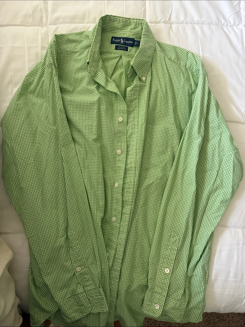 Ralph Lauren Light Green Gingham Button-Down Shirt
